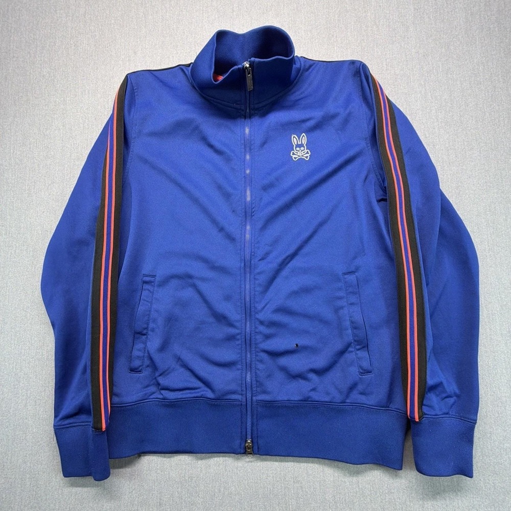 Psycho Bunny Full Zip Blue Striped Mens Size Medium Track Jacket